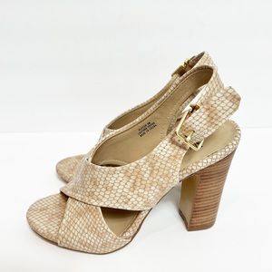 NEIMAN MARCUS ELOISE WOMEN HEELS LEATHER UPPER 6M SANDALS SNAKE PRINT